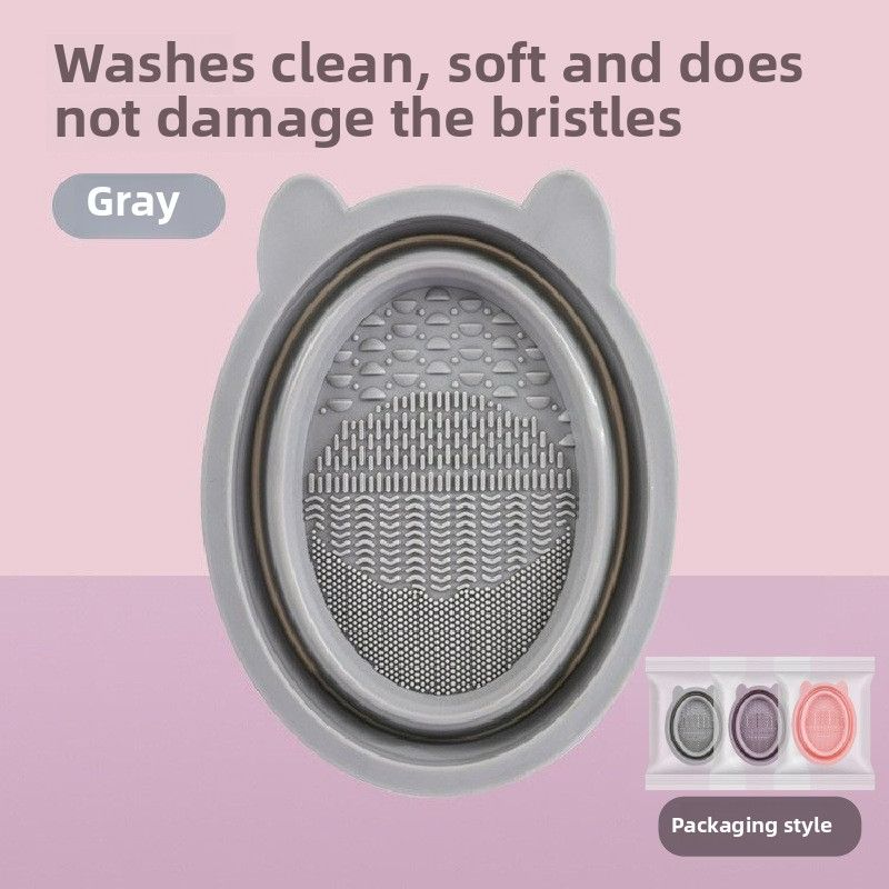 Cosmetic Brush Cleaner Set, Beauty Blender Cleaning Magic Tool, Foldable Silicone Brush Washing Bowl, Powder Puff Cleaning Agent Liquid Tools[Gray] Rabbit Ears