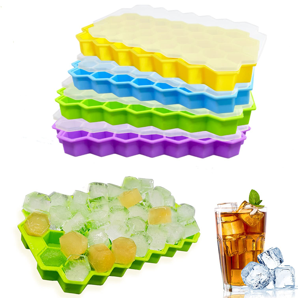 Silicone Ice Cube Tray with Lids BPA Free, Easy Release Square Ice Trays for Freezer , Food Grade Silica Gel Flexible for Cocktails,Whiskey & Baby Food and Frozen Treats Gadgets