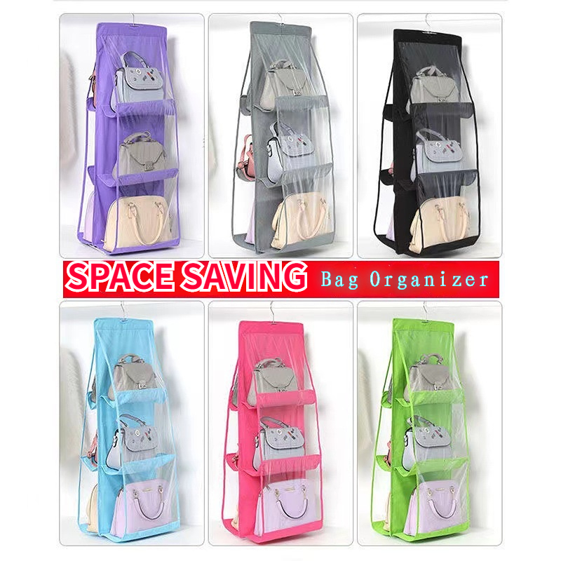 Hanging 6-Pocket Bag Organizer - Purse Organizer For Wall