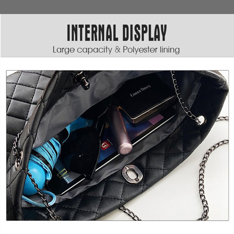 CHG-Ladies bags Tote bags Metal chain women's bags Lady single shoulder bags &amp; Zipper handbag (large zipper bag) (Black / Silver)