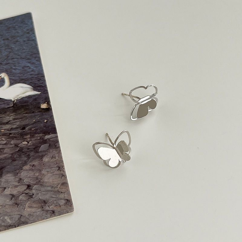 H147 Women's Simple Double Skeleton Butterfly Stud Earrings Jewelry Gift