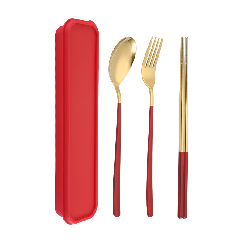 Reusable Dinnerware Set Stainless Steel Tableware Chopsticks Fork Spoon Cutlery Kit Portable Camping Travel Outdoor Cutlery