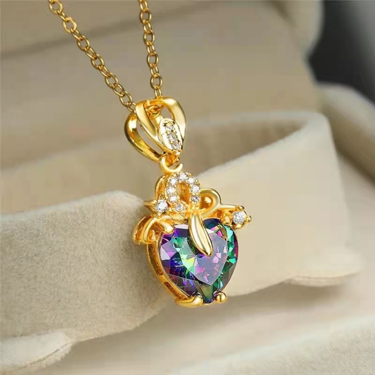 Necklace female jewelry rose gold silvery fashion love Pendant heart-shaped diamond necklace Women's style Tourmaline Crystal Accessories Jewelry gifts CRRSHOP women noble birthday present