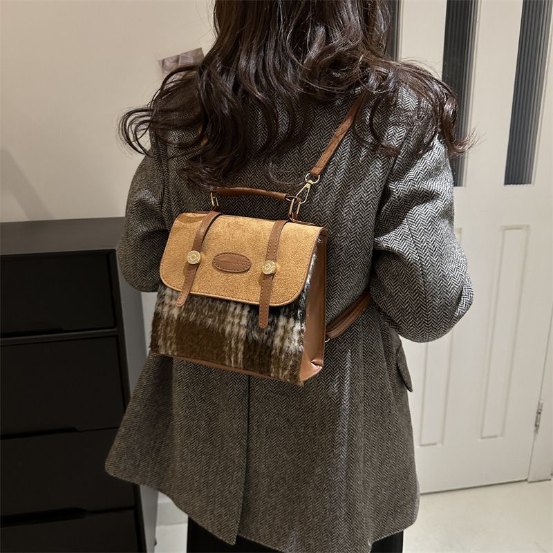 6029 Durable PU Schoolbags Ladies Daily Casual Mini Backpack British Style Plaid Backpacks for Women