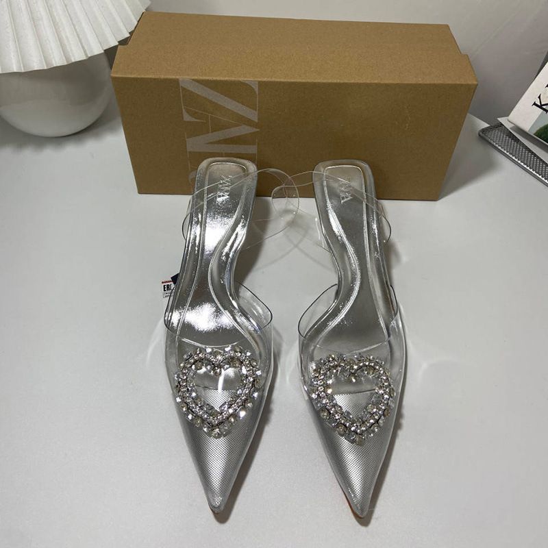 ZA2024 new summer pointy thin silver high heels female Baotou sandals female diamond-mouth French single shoes