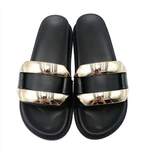 Asian Style Sandals For Women Peep Toe PVC Beach Casual Wedges Shoes Ladies Flat Sandals NEW Fashion Trend upper chain decoration slippers shiny flat slippers for women shoes-BLACK