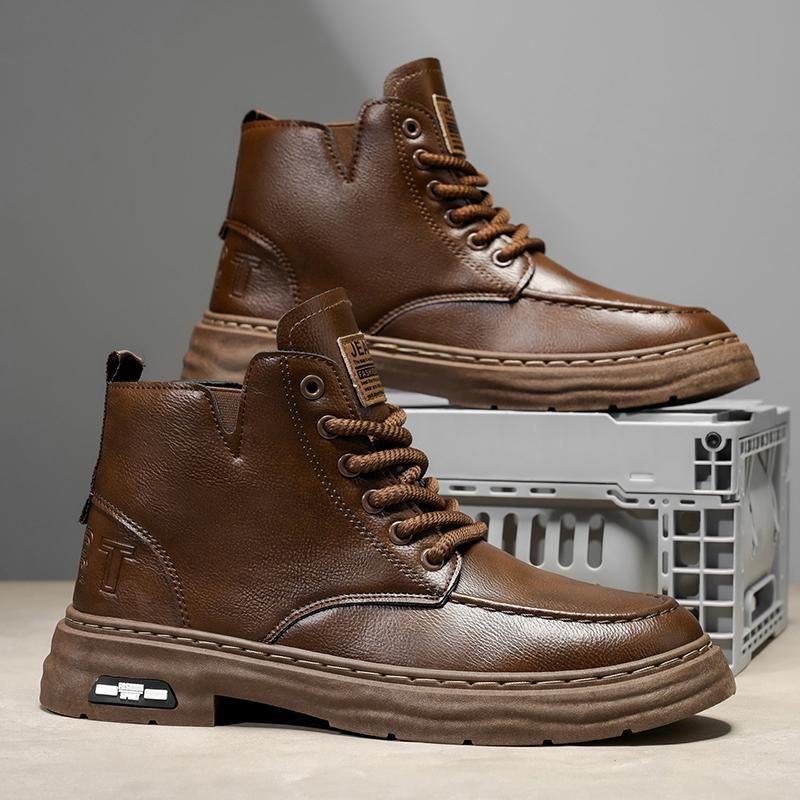 Men's High Top Martin Boots 2025 Autumn British Style Ankle Boots Chinese Streetwear Fashion Motorcycle Shoes Casual Leather Boots