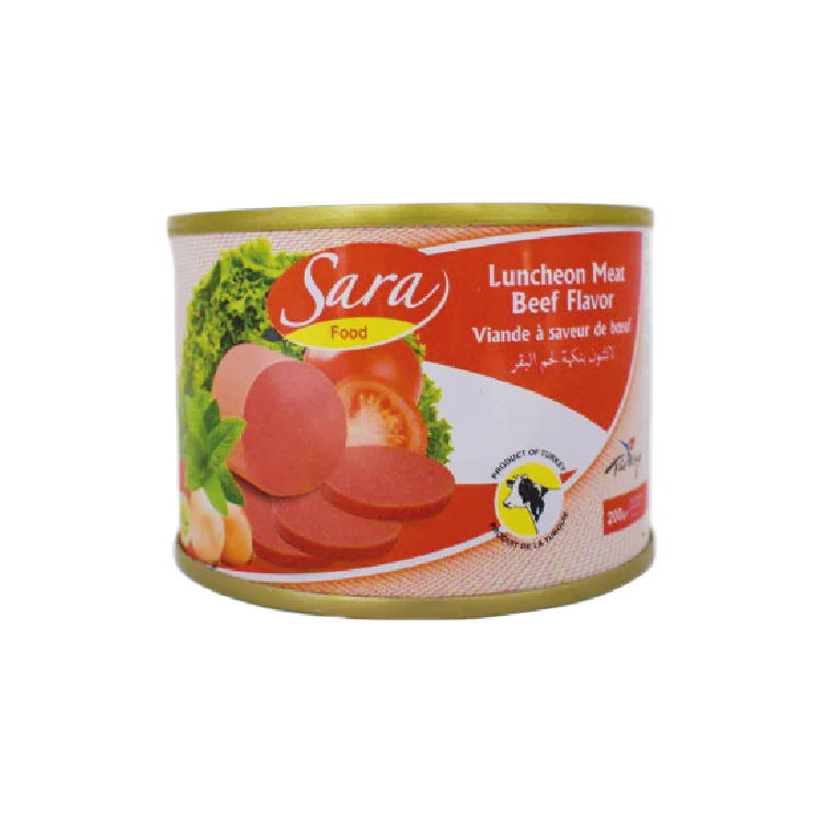 Sara Food Luncheon Meat: Beef Flavor Round Can -200g