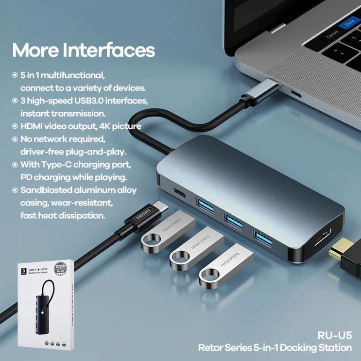 Remax USB HUB 5 Port to Type-C High-Performance Docking Station