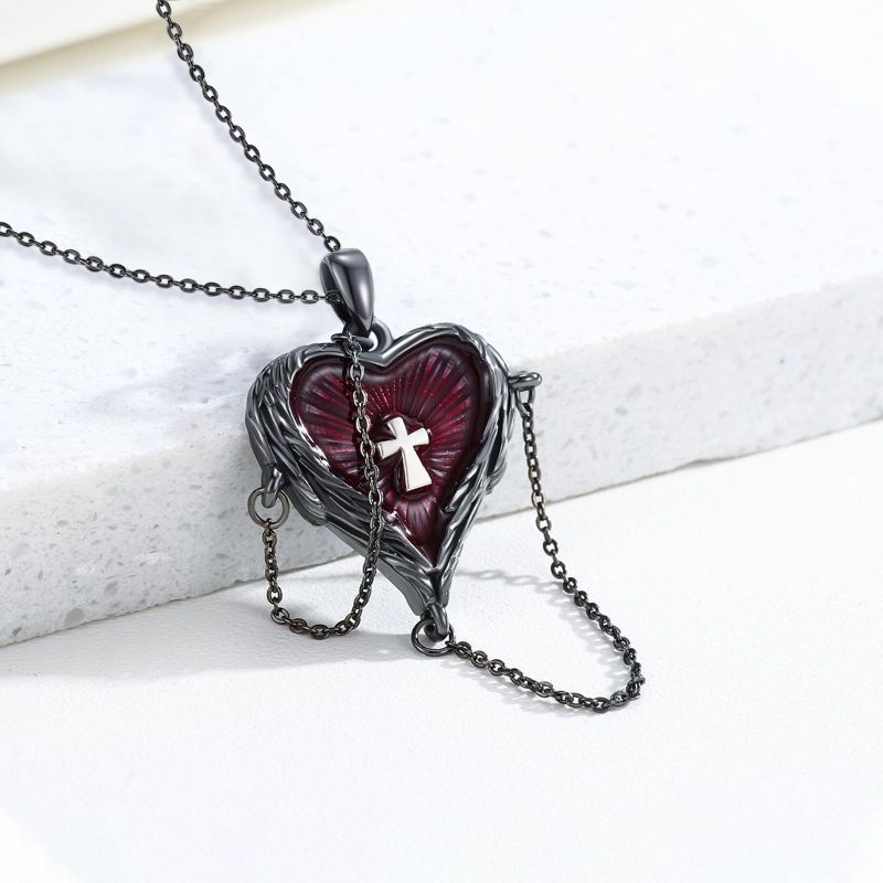 Gothic dark style necklace, heart-shaped collarbone chain, cross, feathers, wings, embrace heart, creative pendant necklace