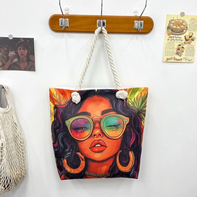 Miss DG Painting hand bag Cartoon canvas bag Large capacity Beauty Tote bag Shopping shoulder bagstyle1