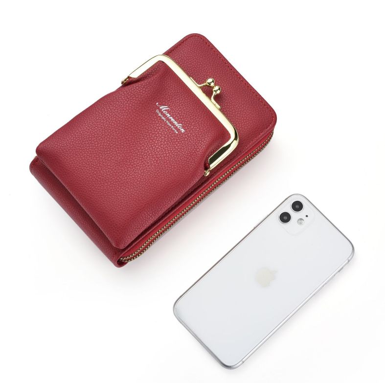 New cell phone bag female simple Korean version purse double zipper bag lychee pattern single shoulder shoulder bag female
