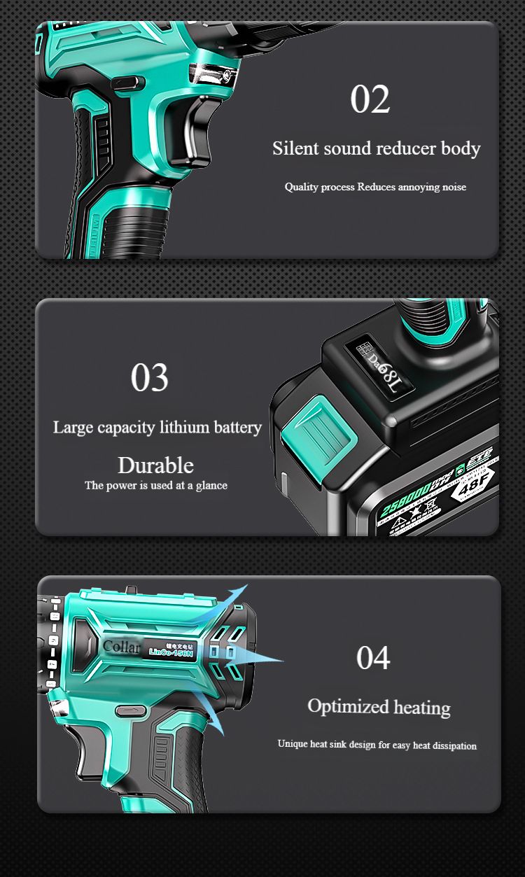Brushless hand drill impact drill rechargeable dual speed lithium battery to 48V pistol drill power tool screwdriver
