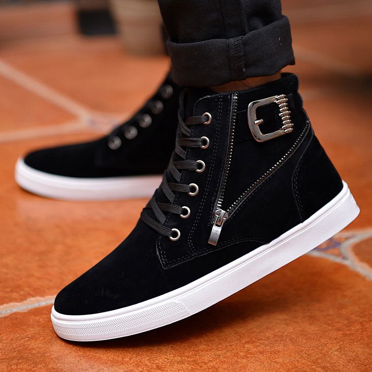 2024 spring new men's Martin boots belt buckle fashionable men's board shoes Korean version of high top shoes casual British style RMH868