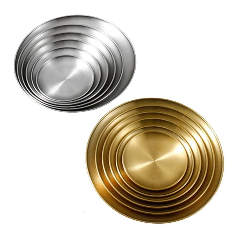 Stainless Steel Dinner Plates Picnic BBQ Steak Tray Dessert Salad Food Container for Camping Serving Holiday, 6 Different Size, Silver and Gold