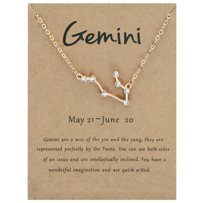 Netflix 12 zodiac signs with diamonds necklace ins brown card rhinestone collarbone chain