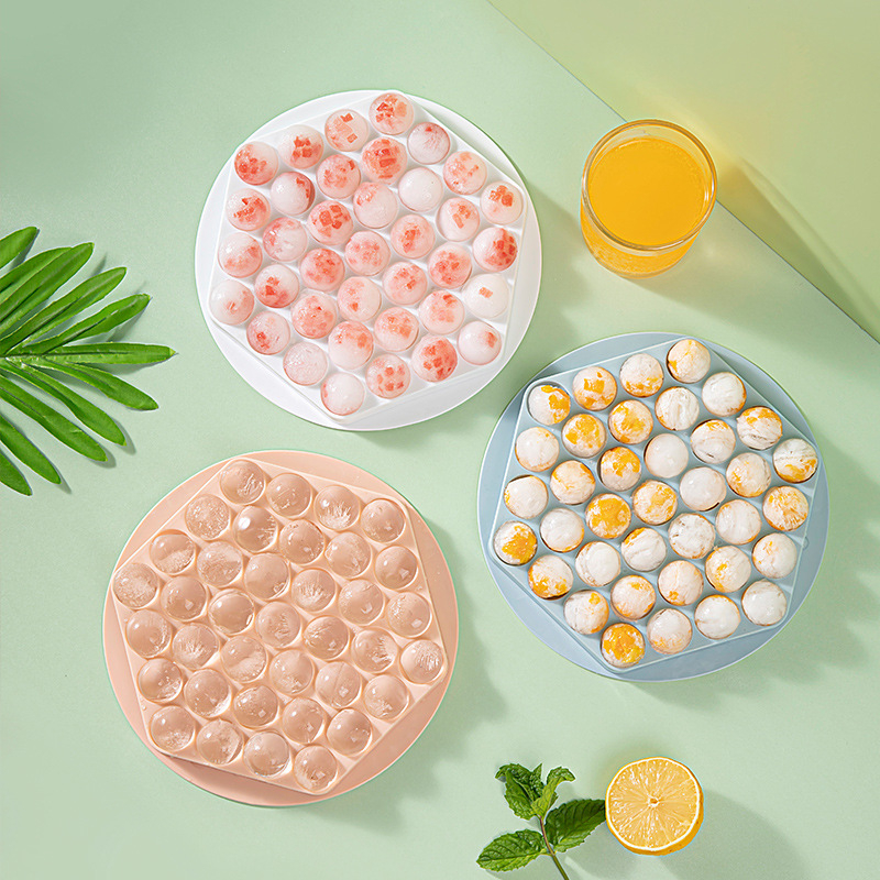 Hexagon Round Ice Cube Tray With Lid,Mini Circle Ice Ball Maker Mold for Freezer,37 PCS Sphere Ice Chilling Cocktail Whiskey Tea & Coffee