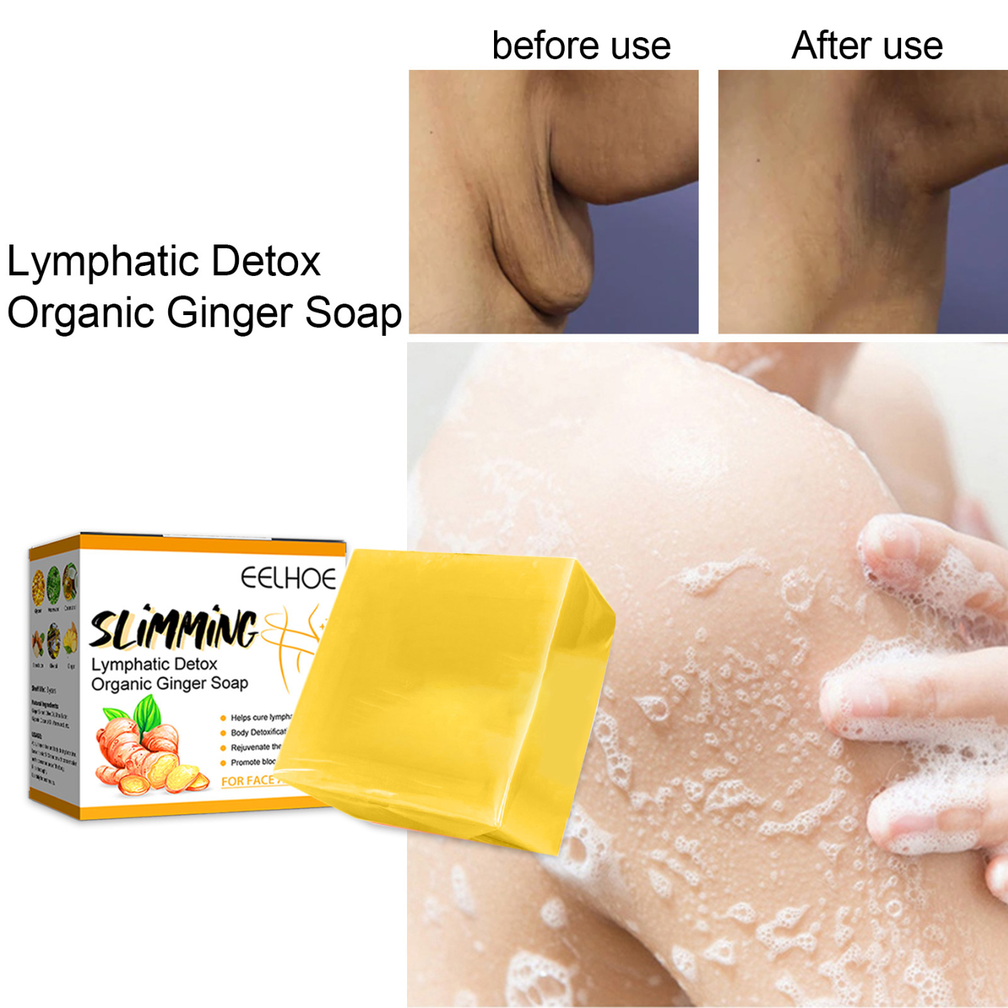 Ginger Slimming Soap, Detox Organic Ginger Soap for All Skin Type, Lymphatic Drainage, Natural Ginger Bar Soap for Swelling and Pain Relief, Moisturizing Deep Clean Effectively Bath Soap for Women Men