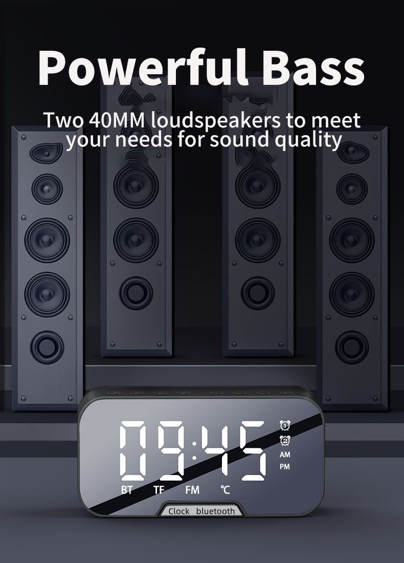 Digital  Alarm Clock Wireless Bluetooth 5.0 Speaker FM Radio