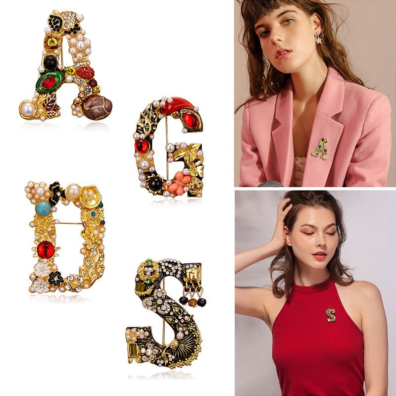 BC18Y0824 Colorful Enamel Breast Pin Jewelry Letters Brooch Pearl Brooch Initial Brooch Pin For Woman