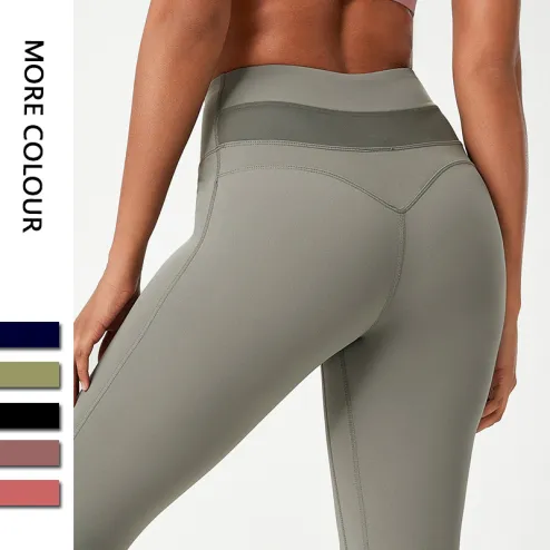 C136 Ladies High Waist Solid Color Gym Sports Seamless Leggings