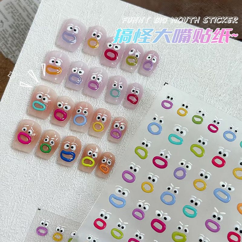 1pc Kawaii False Nails Stickers Full Cover Mouth Monster Press On Nail Art Sticker Ins Style Waterproof Peelable Nail Stickers