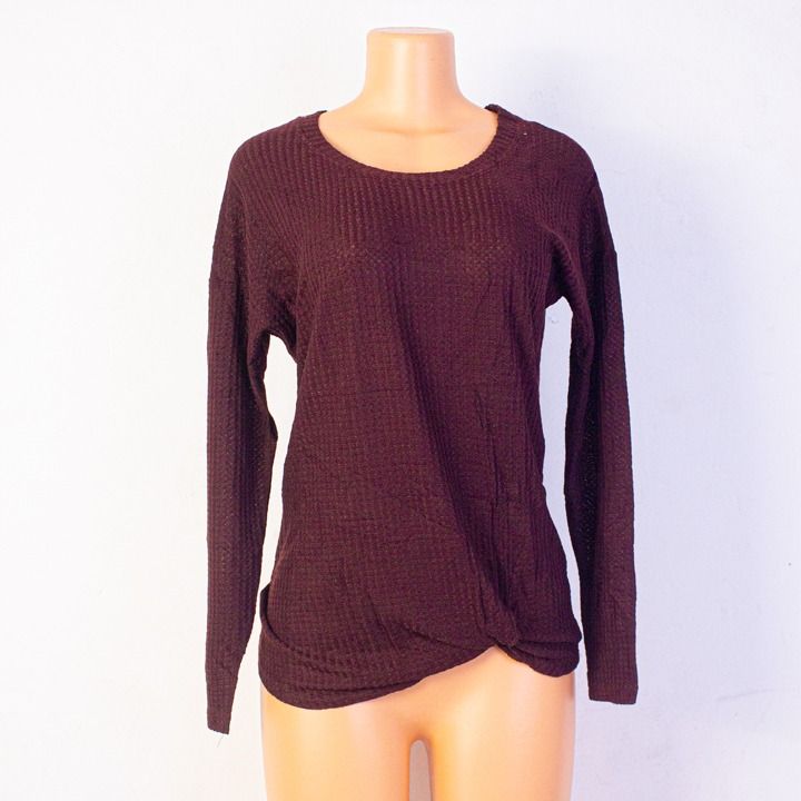 Women's Long Sleeve Cut Out Waffle Knit Sweater Boat Neck - Solid Color Sweatshirt For Women S