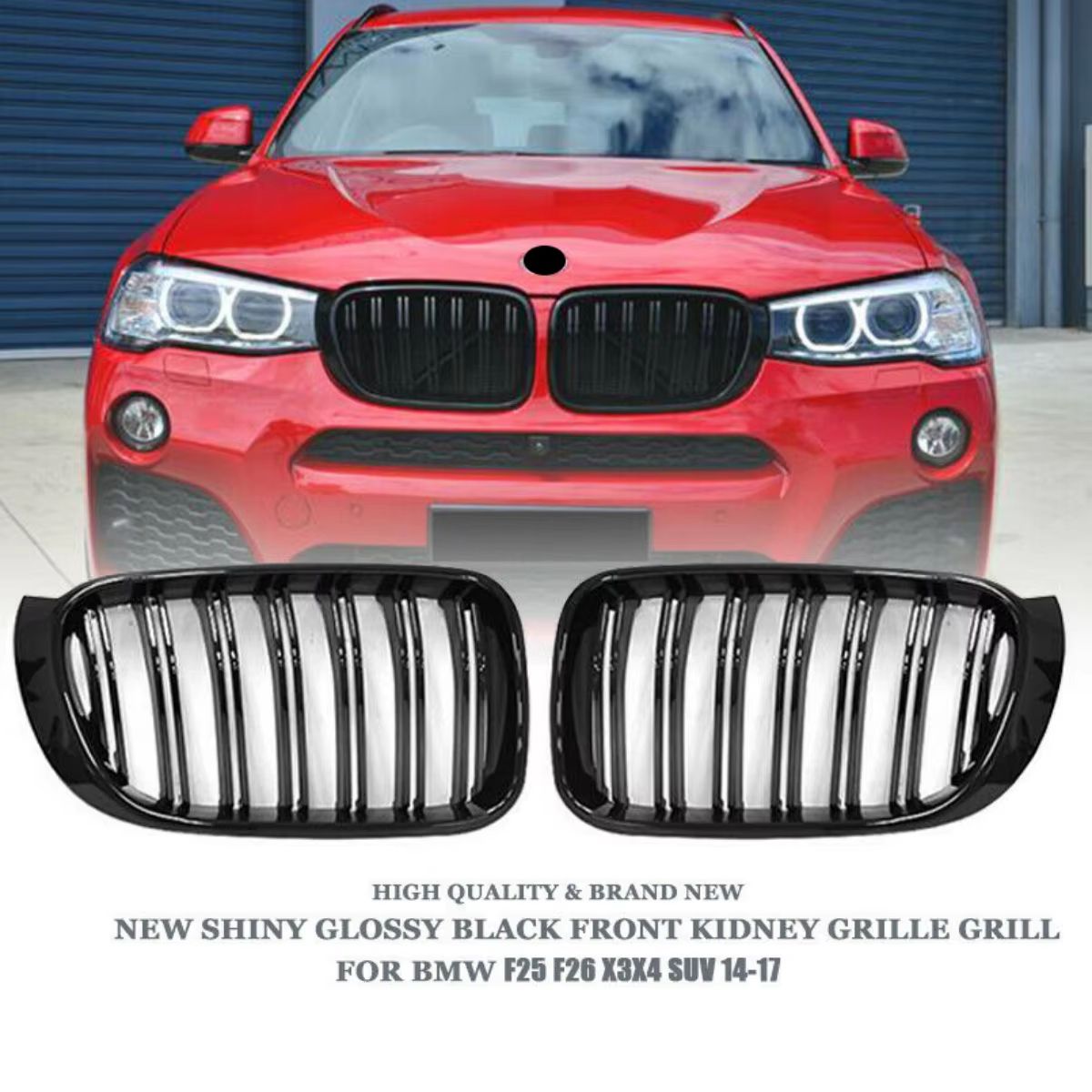 1Pair Front Bumper Kidney Racing Grille For BMW X3 X4 F25 F26 2014-2017 Car Double Line Sport Grill Glossy Black Cover