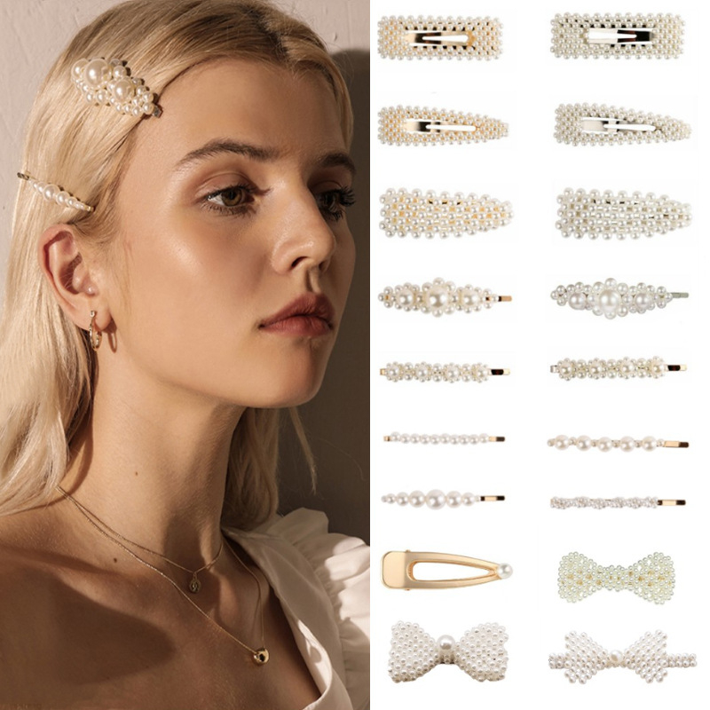 tsz008 3pcs Metallic Faux Pearl Decor Hair Clip