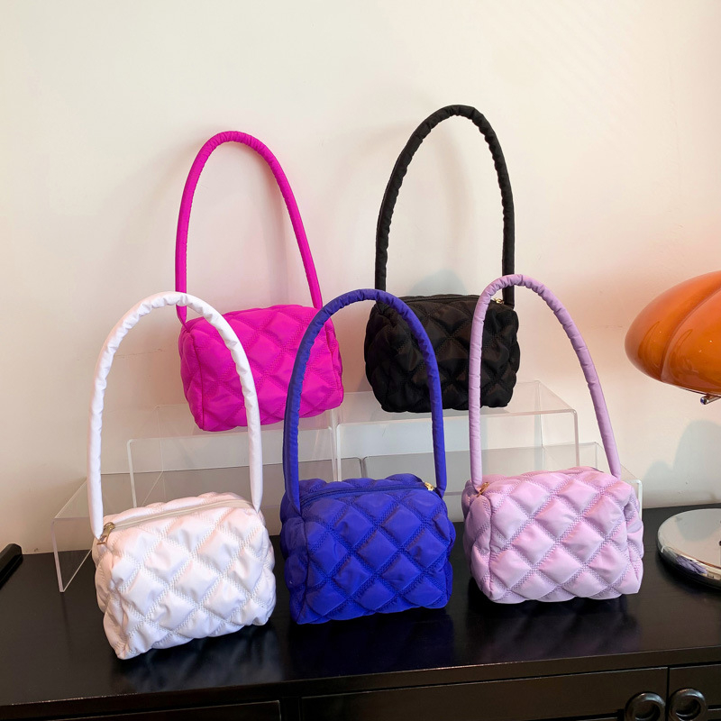 wj9927 New Style Soft Shoulder Bag Nylon Plaid Square Shoulder Bags For Women Casual Ladies Handbags And Purses