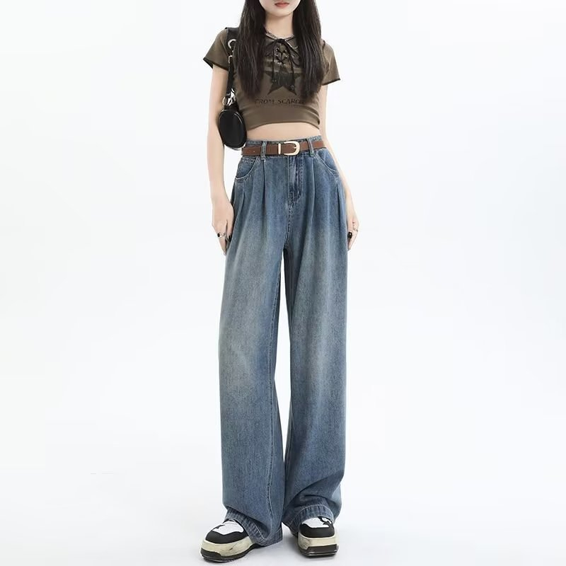 K867 Women's Autumn Retro Loose Jeans Straight Leg Casual Pants