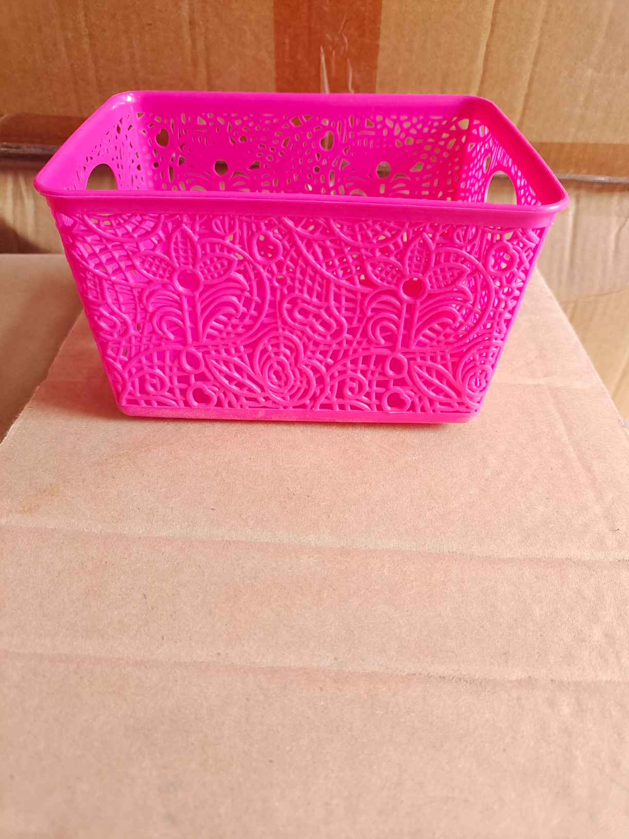 Household storage basket kitchen stacking storage basket portable desktop sundries hollow imitation rattan plastic storage basket