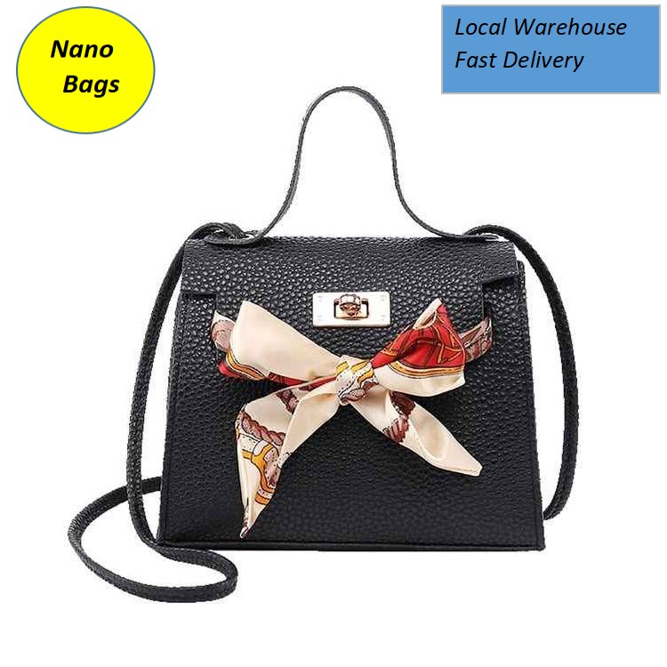 NANO Bags  Ladies bags Women's Crossbody Bag with Ribbons Bowknot Chain Lock Totes Shoulder Handbag Black 1Pcs/Box