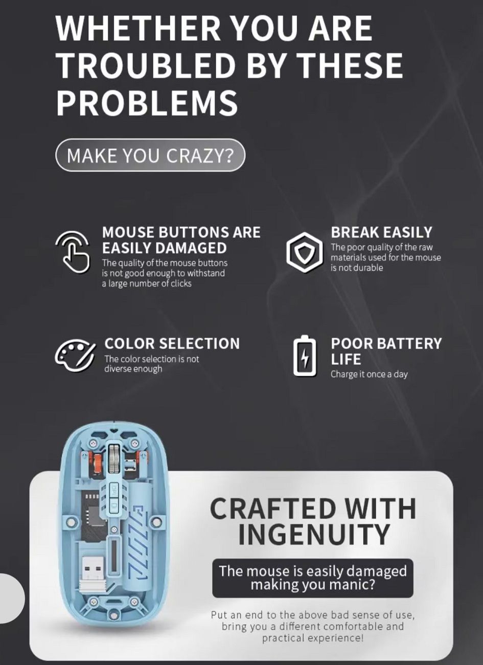 Transparent Wireless Bluetooth Mouse | Multi-Device & Silent 