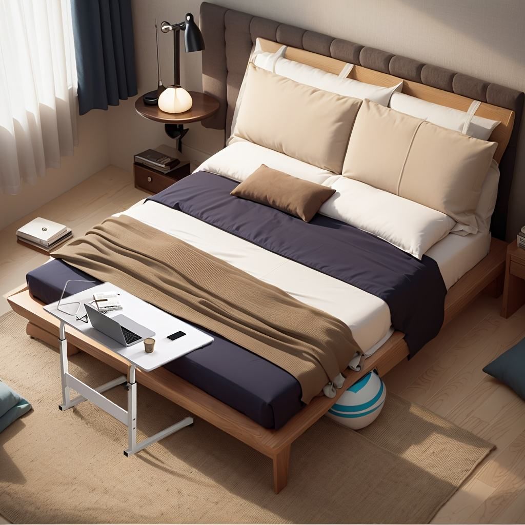 Small Standing Desk Mobile Portable Rolling Laptop PC Table on Wheels Adjustable Height Computer Workstation for Home Office, 30 Inch, Modern White