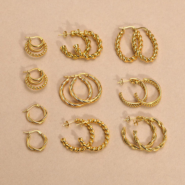 10 Set Of Fashion Personality Stainless Steel Fried Dough Twists Earrings Simple Gold C-shaped Earrings Exquisite Earrings for Women