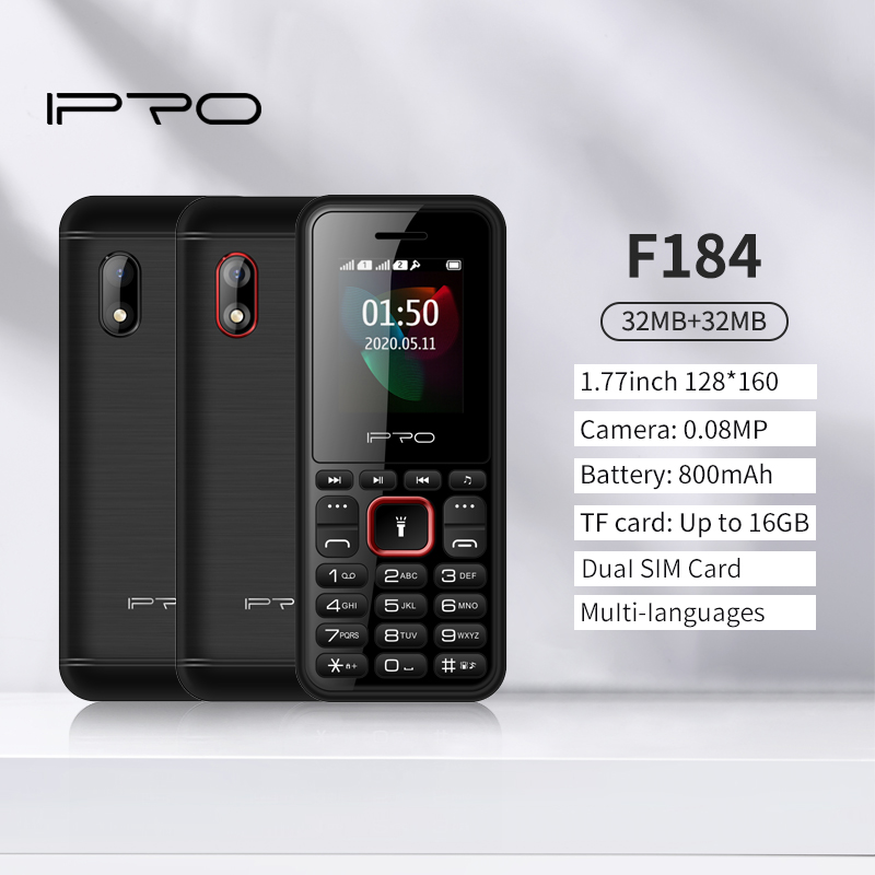 IPRO F184 1.77 Inch Multi Media Button Wireless FM 800mAh Battery Feature Bar Phone Mobile Phone Dual SIM Card  FM Torch  Cell Phone
