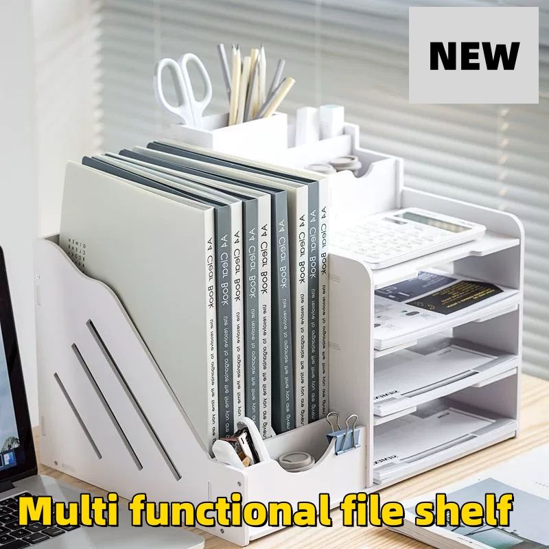 Multi functional file shelf ，Multi layer file rack, storage material rack, desktop creative office classification supplies, storage rack, A4 paper horizontal layered rack Document shelf