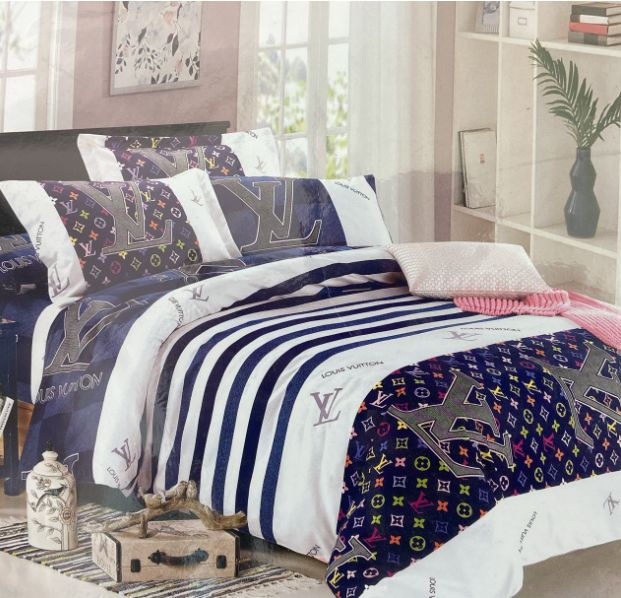 4 Pieces full queen Bedding Set 1 comforter(duvet) 1 bedsheet 2 pillowcases Duvet styles Geometric block embroid Full Cotton brushed Fabric adults and kids Bedding 
