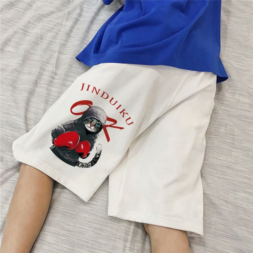 5566 Mens Cartoon Prints Cotton Blend Pants Elastic Drawstring Waist Lightweight Summer Beach Shorts