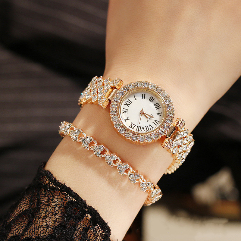 women's diamond watch and bracelet set fashion girls watch set steel strap