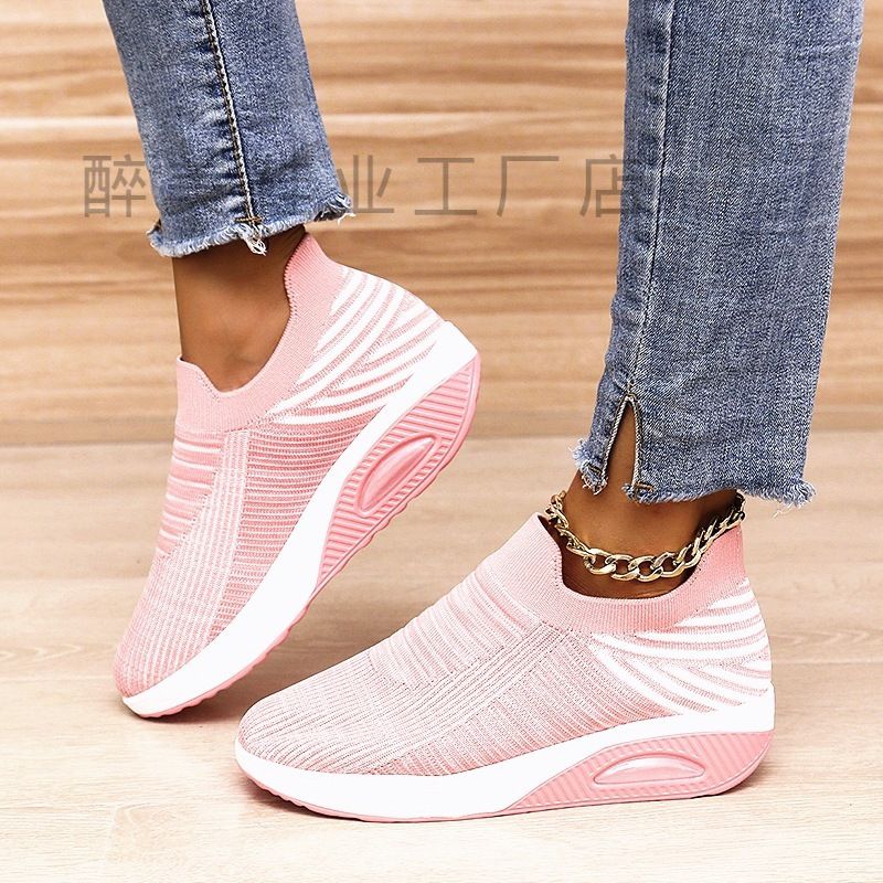 Spring and autumn flying woven elastic single shoes women platform wedge casual shoes board shoes lazy loafers 2311