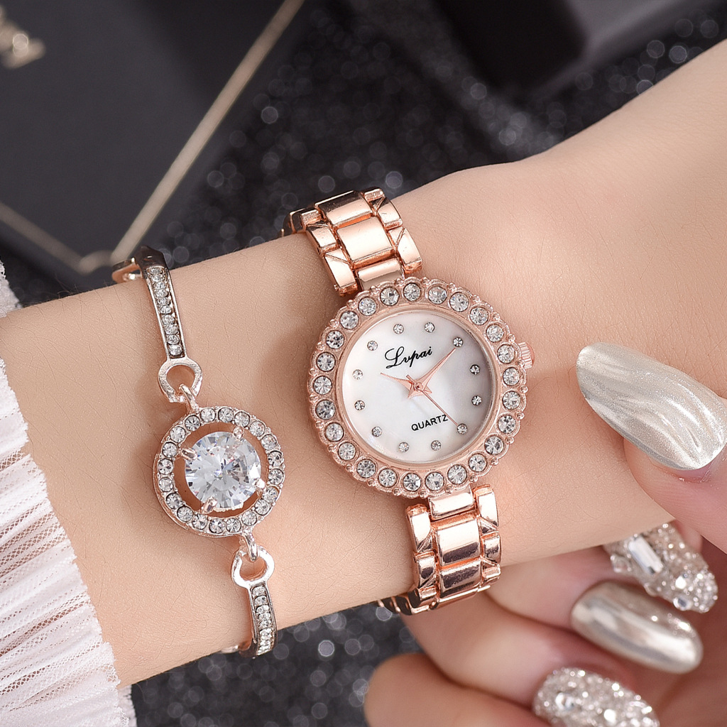 Fashion Diamond Watch + Bracelet Watch Two Piece Set Simple Quartz Watch Watch Set Steel Band Quartz Watch Girls Gift Jewelry Watch Bracelet