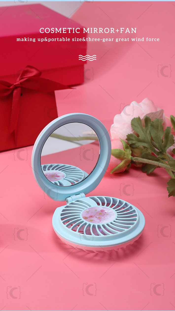  
Tospino,LED, color, makeup, mirror, portable, hand-held, mini, mirror fan, 3 gear speed rechargeable with color LED light