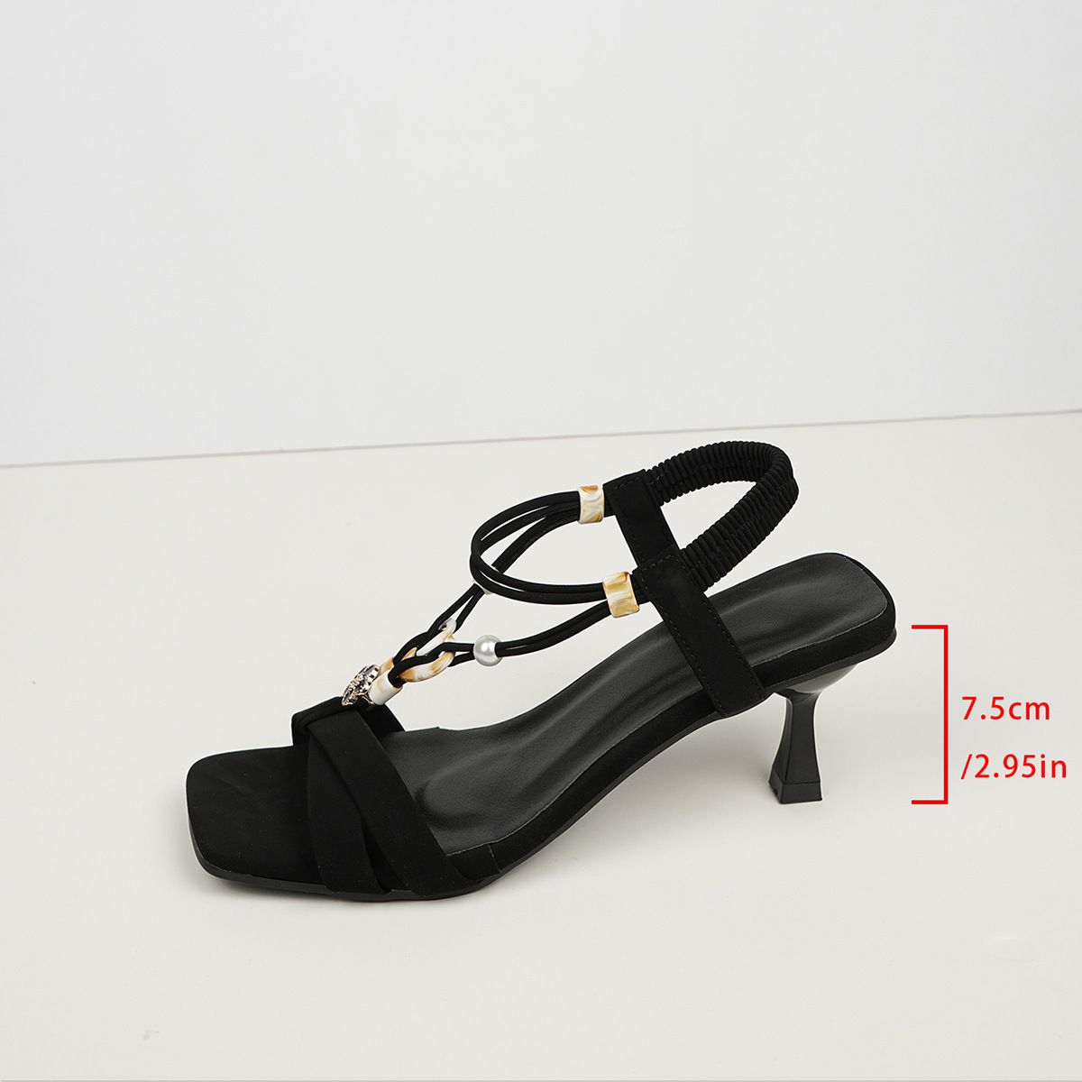 2025 new summer boho casual sandals women's square head open toe elastic beaded Roman sandals