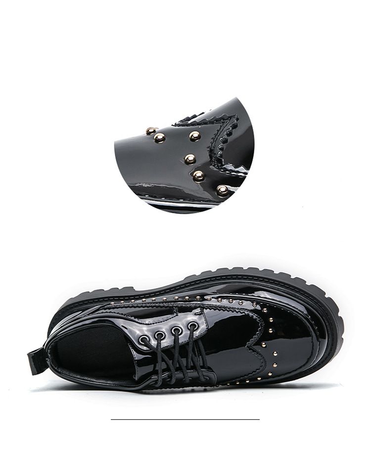 Cross-border large-sized 2025 formal casual shoes with rivets, personalized barber leather shoes, thick-soled height-increasing, black and white fashionable men's shoes
