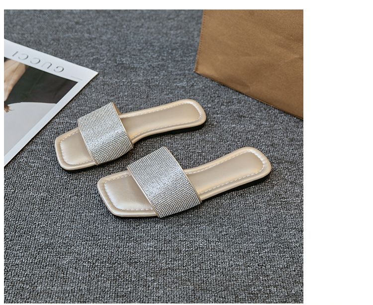Square head flat flat comfortable slippers 2024 new women's drag outside to wear Europe and the United States large size leisure beach sandals 993