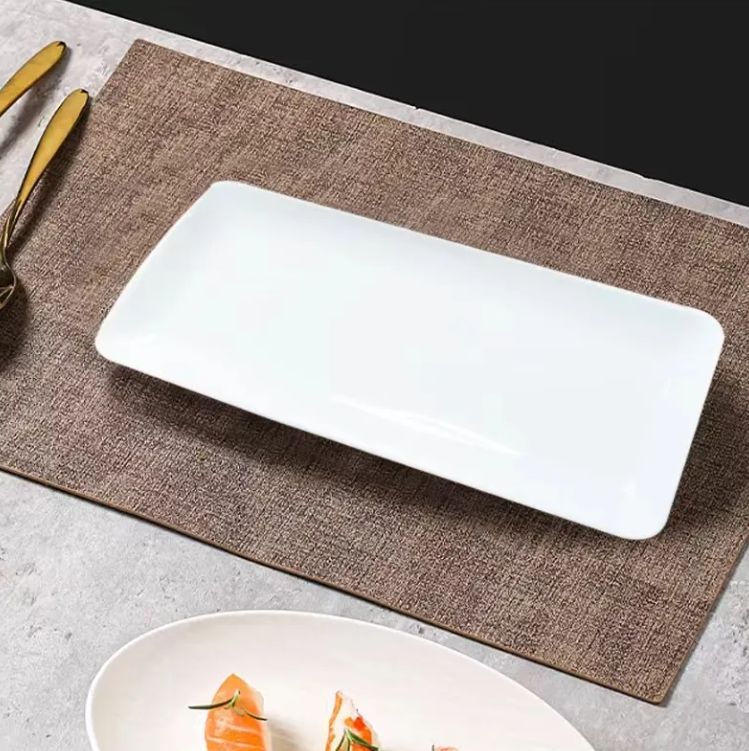 Ceramic Porcelain Rectangular Salad Dessert  Dinner Plates For Serving Trays for Fruit, Sushi Appetizer, and Parties Stackable - T-01