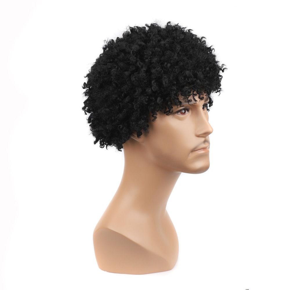 TopKiss Braided Fiber Wig for Men, High Temperature Synthetic Wig Head Cover, with Small Curls and Realistic Texture Local