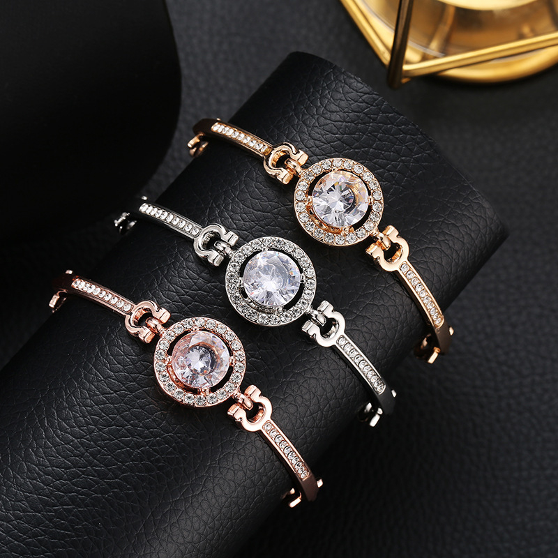 A011 Fashion Rhinestone Zircon Chain Bracelet Adjustable Women Elegant Round Gemstones Bangle Bracelet Jewelry